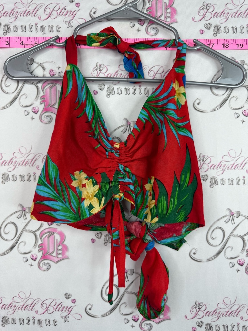 Hibiscus collection Hawaii tank top Red Tropical Tie-Front Halter Crop Top